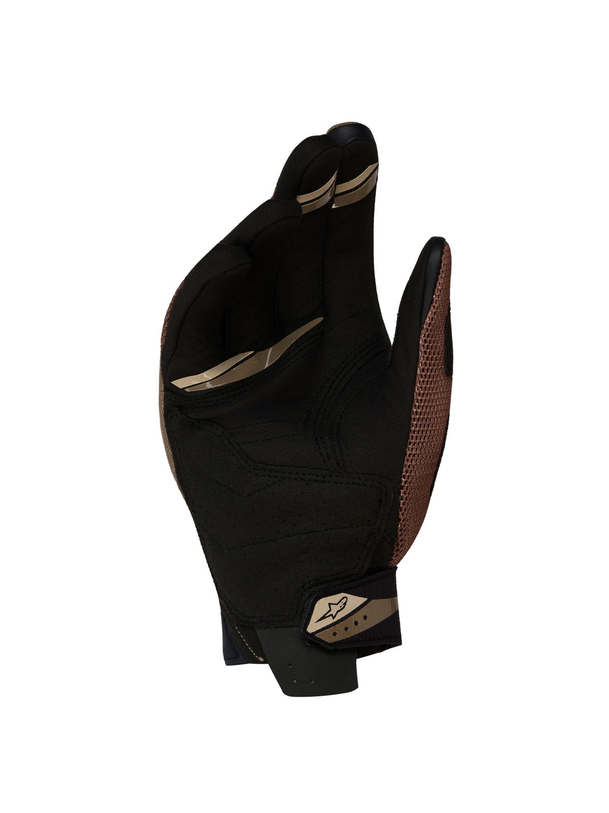 Alpinestars Megawatt V 2 Air handschoenen, motorcross- en enduro-motorhandschoenen in walnut en zwart, handpalmweergave met synthetisch suède, ergonomische grip en veilige polssluiting