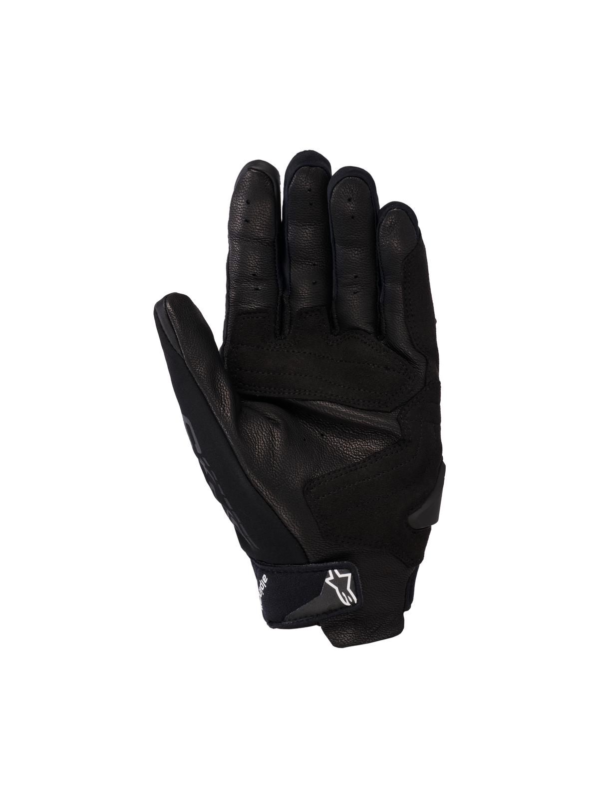 Alpinestars SP X 5 Air handschoenen, motorhandschoenen, zwart, binnenzijde handpalm met geperforeerd leer, versterkte palm sliders en verstelbare polsband met wit sterlogo, sportieve beschermende motorkleding
