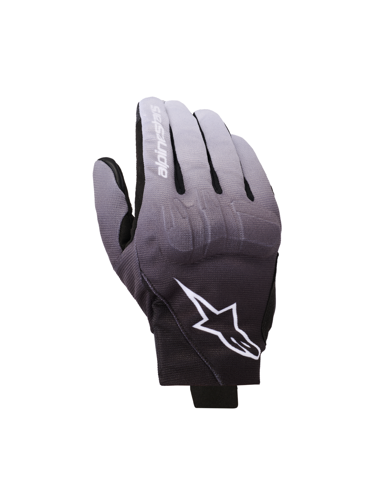 Alpinestars Reef V2 Gloves, Motorcycle Gloves, Mid Gray and Black gradient, White Star Logo and brand name on index finger, short cuff urban design with TPU knuckle protection and stretch textile