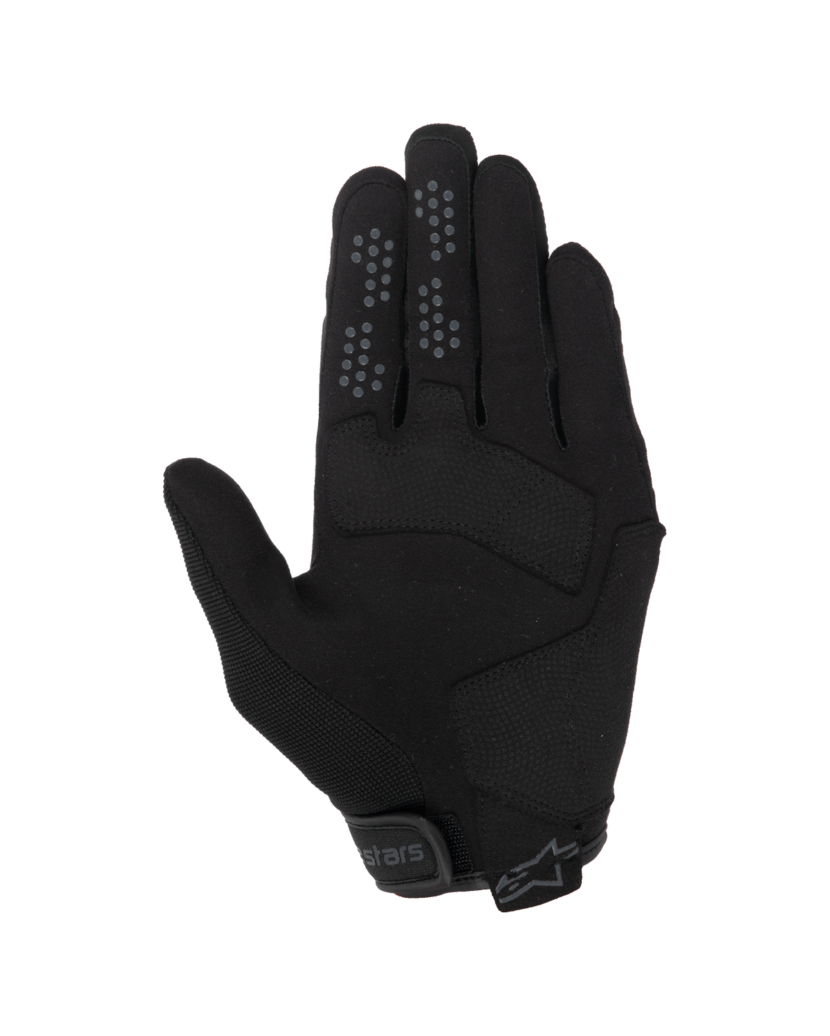Alpinestars Chrome V2-handschoenen, Urban motorhandschoenen, Black Asphalt, handpalm-aanzicht met constructie van synthetisch suède, siliconen gripstippen op de wijs- en middelvinger, en verstelbare klittenbandsluiting bij de manchet.