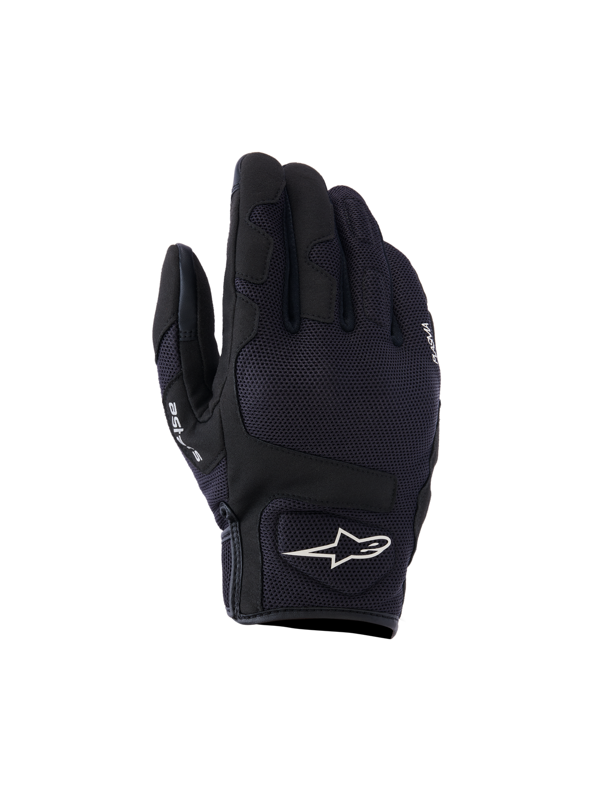 Alpinestars Ignite handschoenen, urban motorhandschoenen, zwart, voorzien van een ademend mesh bovenwerk, NUCLEON PLASMA knokkelbescherming en een wit Alpinestars sterlogo op het manchet.