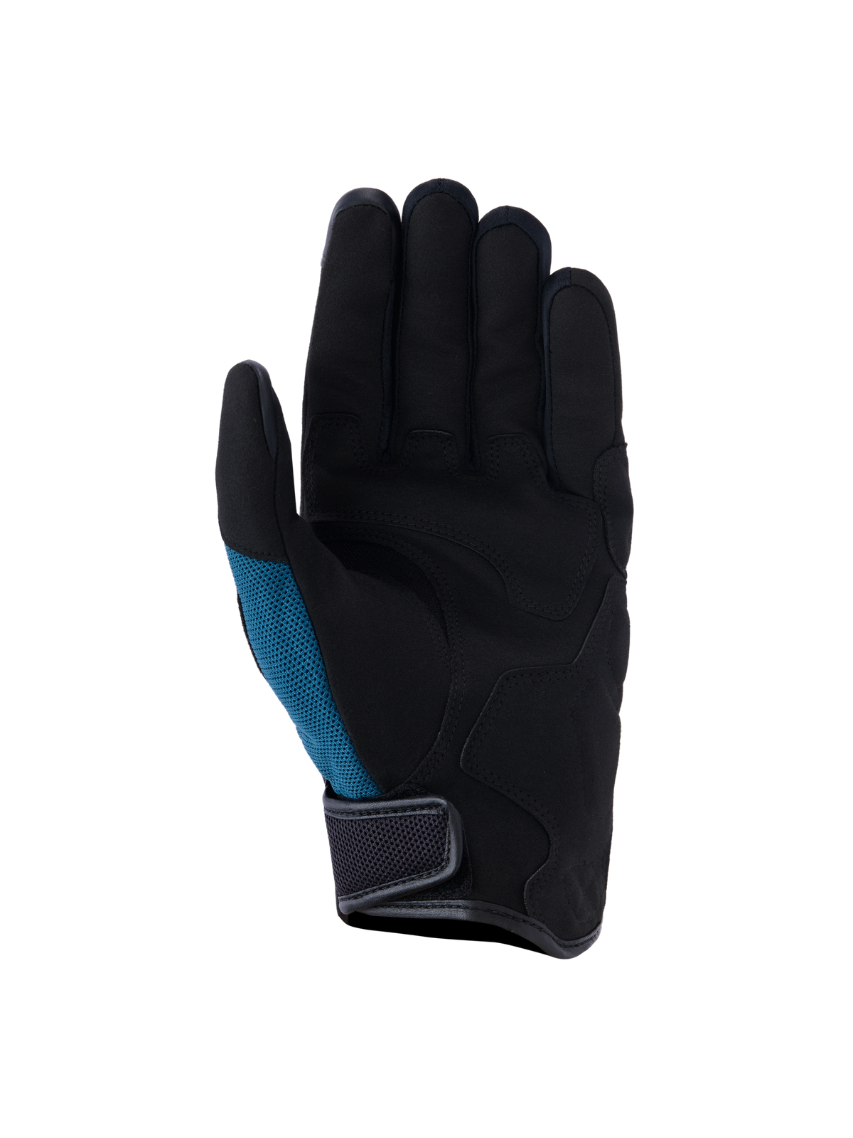Alpinestars Ignite handschoenen, urban motorhandschoenen, Indigo blauw en zwart, handpalmweergave met synthetisch suède en strategische vulling, groenblauw mesh zijpaneel en kort manchetontwerp met klittenbandsluiting