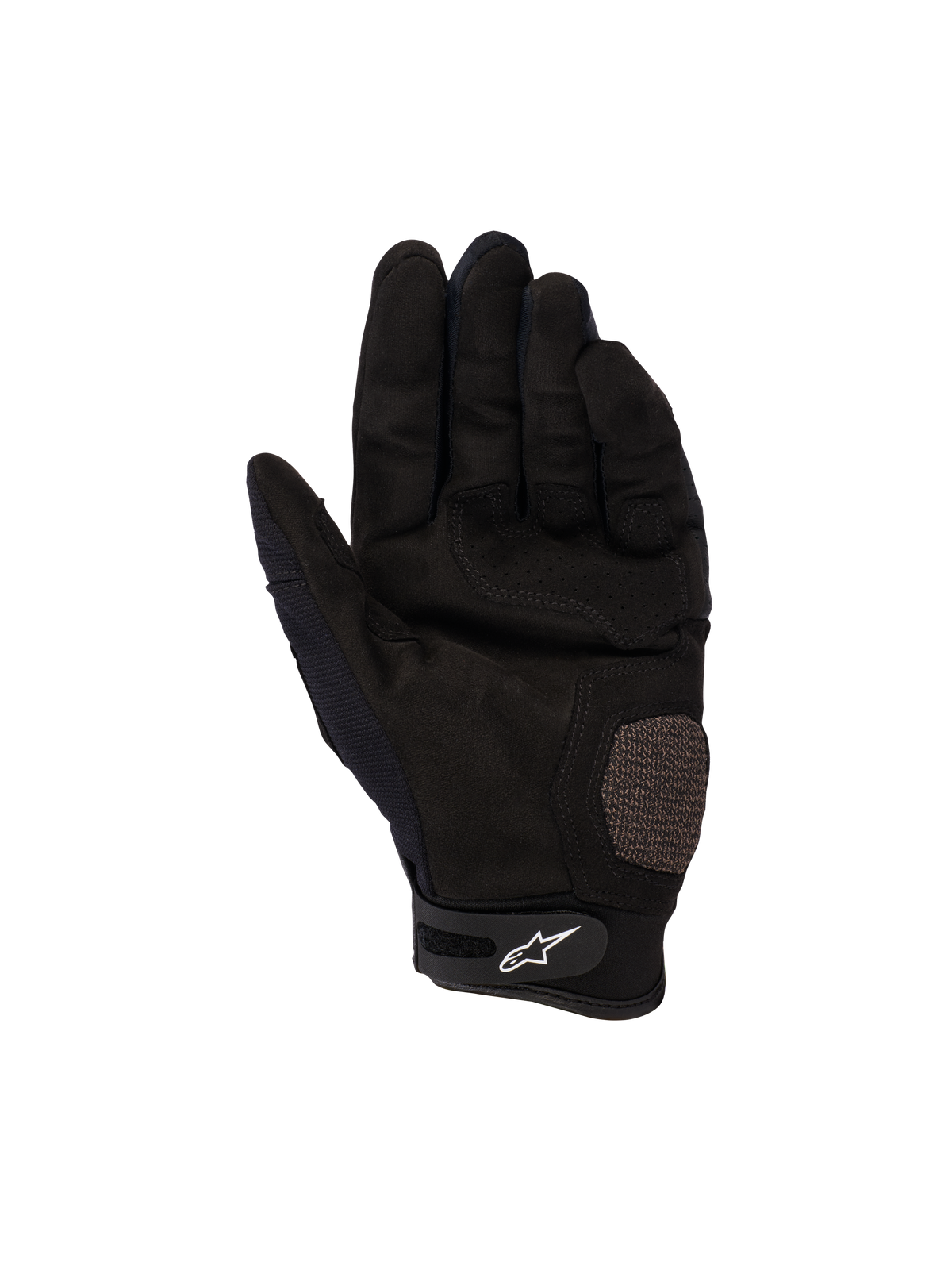 Alpinestars Megawatt V2 handschoenen, motorcross- en endurohandschoenen, zwart, handpalmweergave met versterkte handpalm- en duimsecties, geperforeerde textuur voor ventilatie, klittenband polssluiting met wit Alpinestars-logo