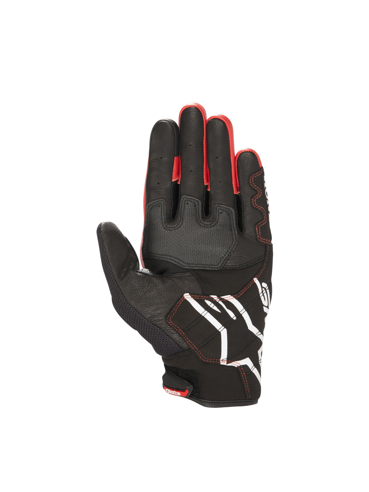 Alpinestars Honda SMX-2 Air Carbon V2 Gloves, palm view, Black and Red leather and mesh motorcycle racing gloves.