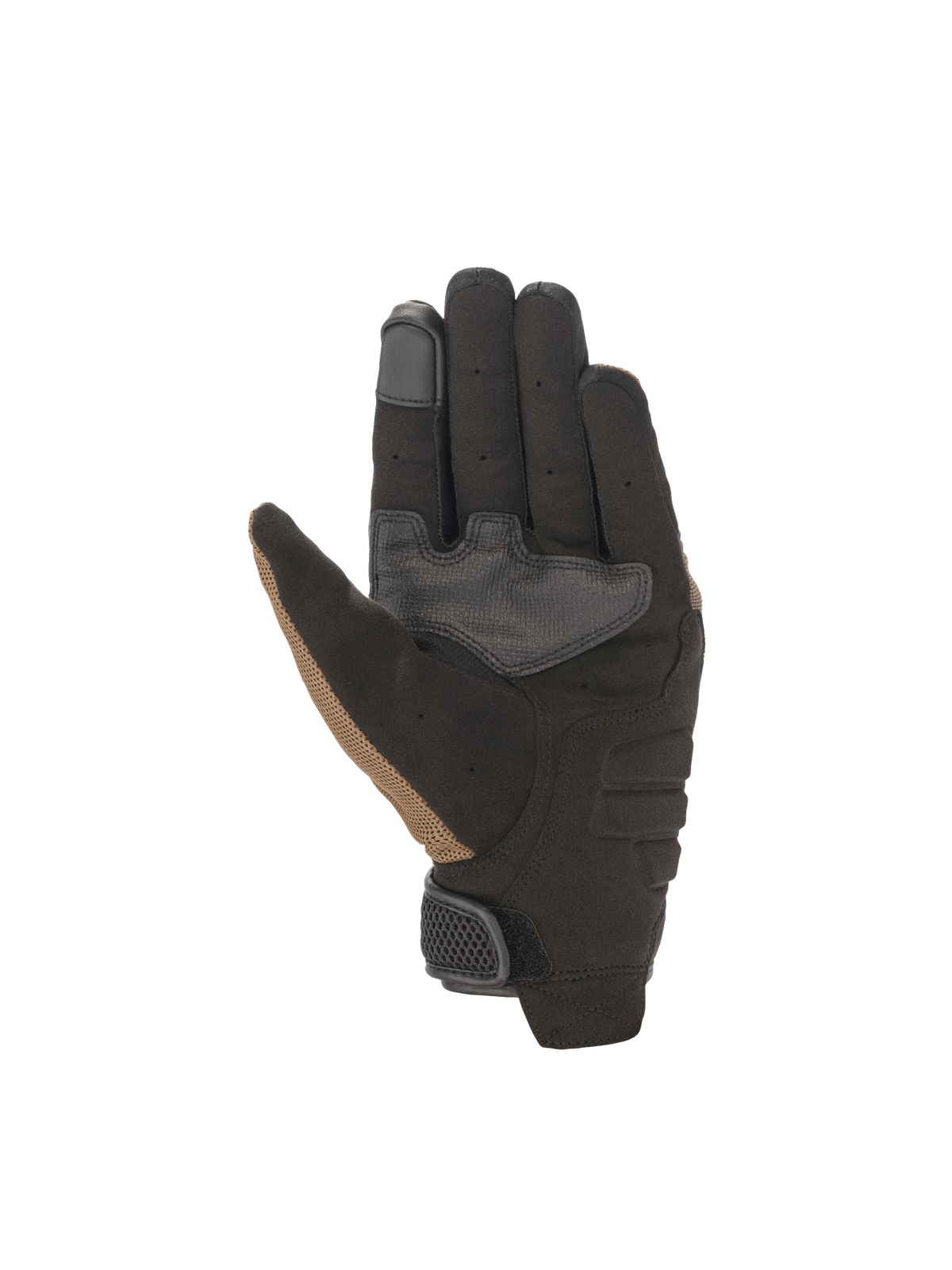 Alpinestars Copper handschoenen, stedelijke motorhandschoenen in bruin en zwart, met een versterkte synthetische suède handpalm en touchscreen-compatibele wijsvinger.