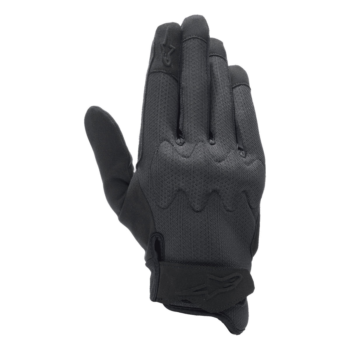 Alpinestars Stated Air handschoenen, motorhandschoenen, zwart zwart, voorzien van ademende mesh airprene handrug, geïntegreerde Nucleon-knokkelbescherming en urban styling met laag profiel en Alpinestars-logo op de polsband