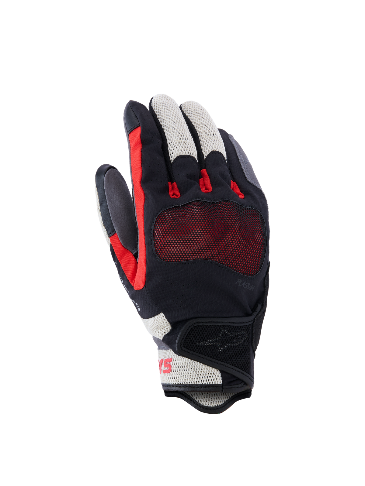 Alpinestars Mogress Airflow handschoenen, motorhandschoenen, zwart, vlamrood en ecru, met laser-geperforeerde handrug en 3D mesh-inzetstukken, transparante knokkelbescherming, kort manchetontwerp, urban zomerse motoruitrusting