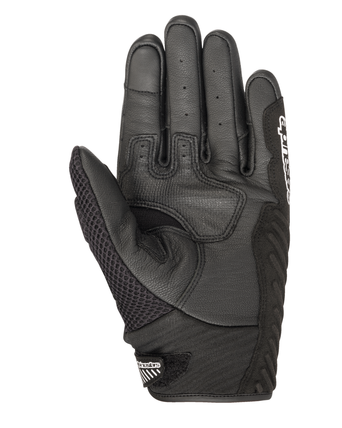 Alpinestars SMX-1 Air V2 handschoenen, motorhandschoenen, zwart, palmzicht met geperforeerd leer en air-mesh constructie, versterkte gripzones, korte manchet met Alpinestars-logo op de sluiting