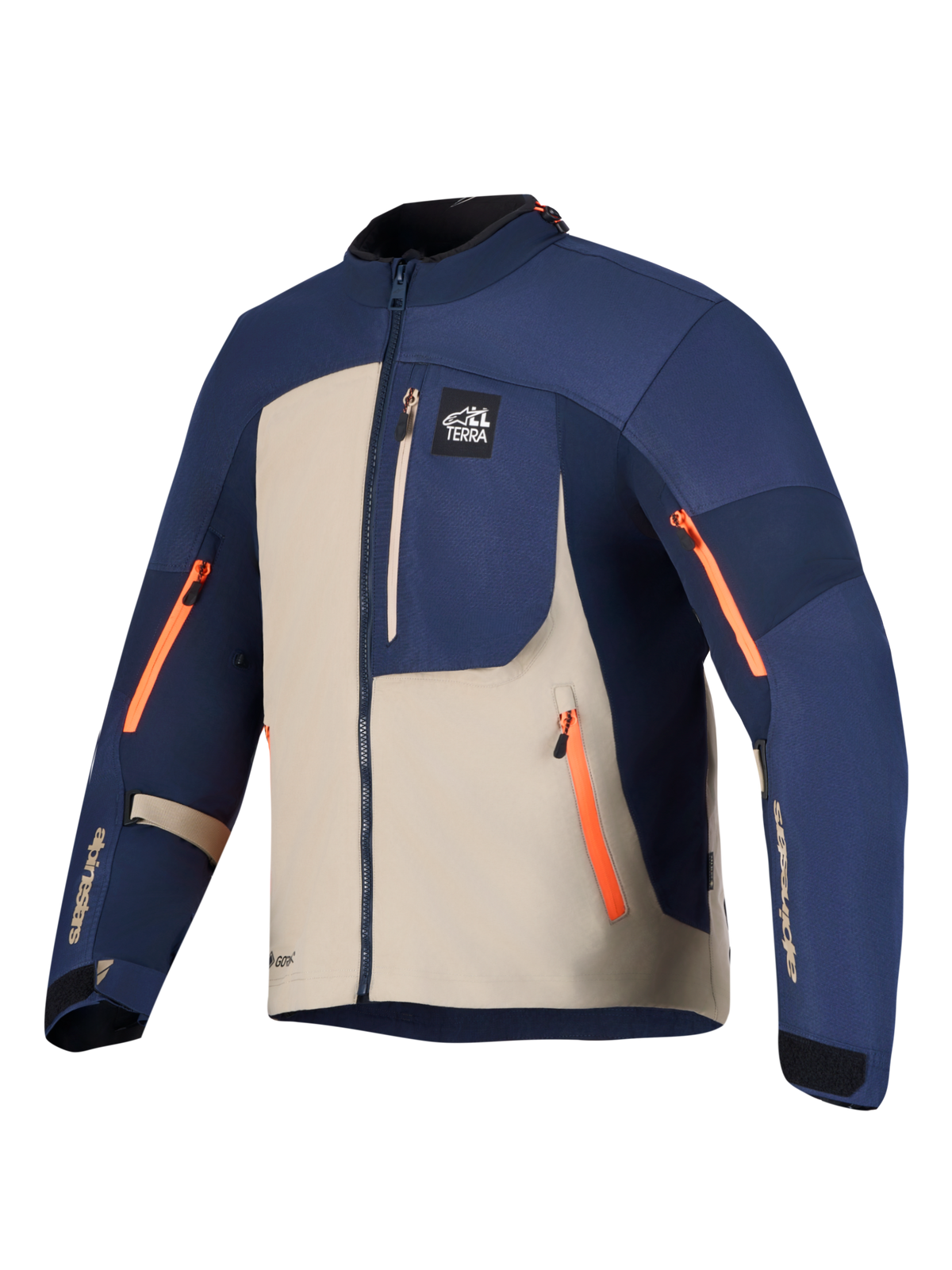 Alpinestars Arenis Gore-Tex Jacket, Adventure Motorcycle Textile Jacket, Night Navy and Aluminum with Orange Zippers, AA Class CE Certified with Tech-Air Ready construction
