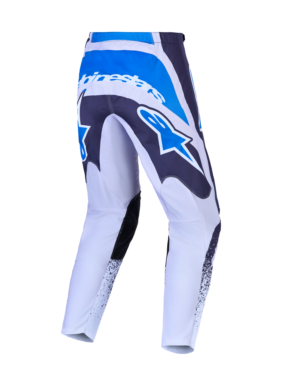 Alpinestars Fluid Drag broek, motocrossbroek voor heren, grijs en blauw, met groot sterlogo en versterkt zitvlak.