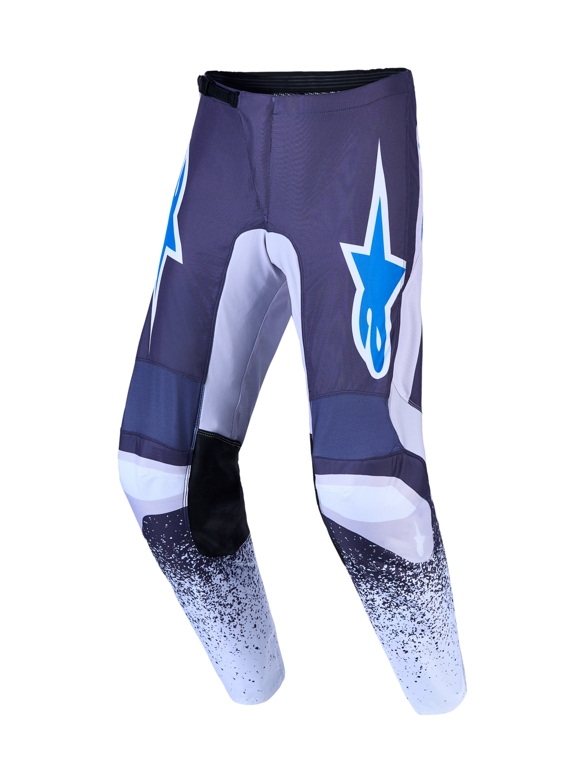 Alpinestars Fluid Drag Broek, heren motorcrossbroek, grijs en blauw, versterkt polyfabric met ster-logo graphics, voorgevormde benen voor off-road rijders.