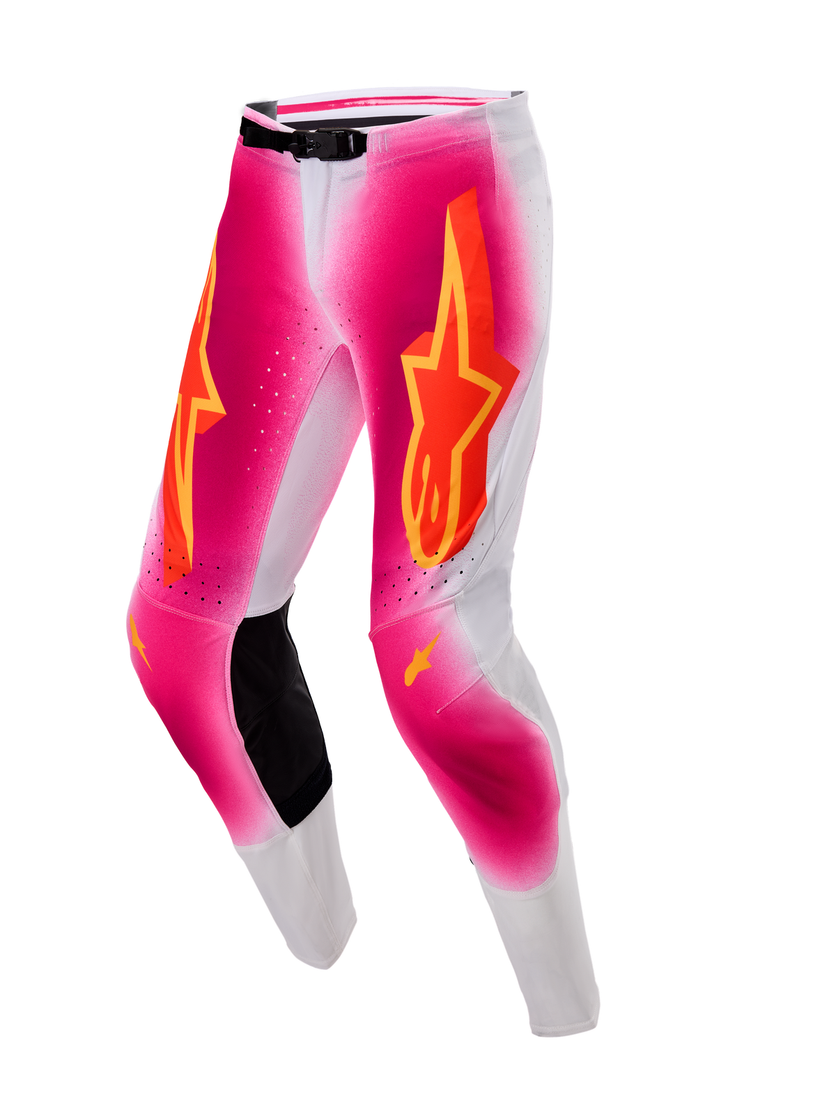 Alpinestars Limited Edition Supertech AFD MIG Pants, Motocross Racing Pants, Men's, Pink Fluo and White with leather knee panels
