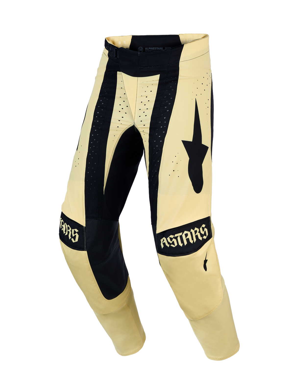 Alpinestars Techstar Atrox broek, heren motorcrossbroek, geel en zwart, Babel-knieconstructie, stretch ripstop materiaal, SX2 magnetische sluiting, optimaal voor off-road racing.