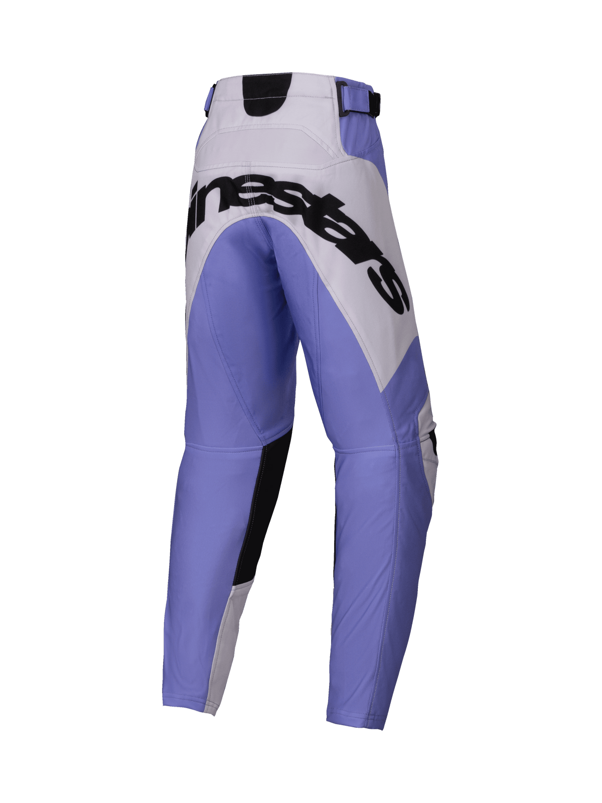 Alpinestars 2025 Youth Racer Veil broek, motorcrossbroek, paars, wit en zwart, groot zwart Alpinestars-logo op het zitvlak, sportief ontwerp met versterkte panelen, duurzaam materiaal voor off-road racing