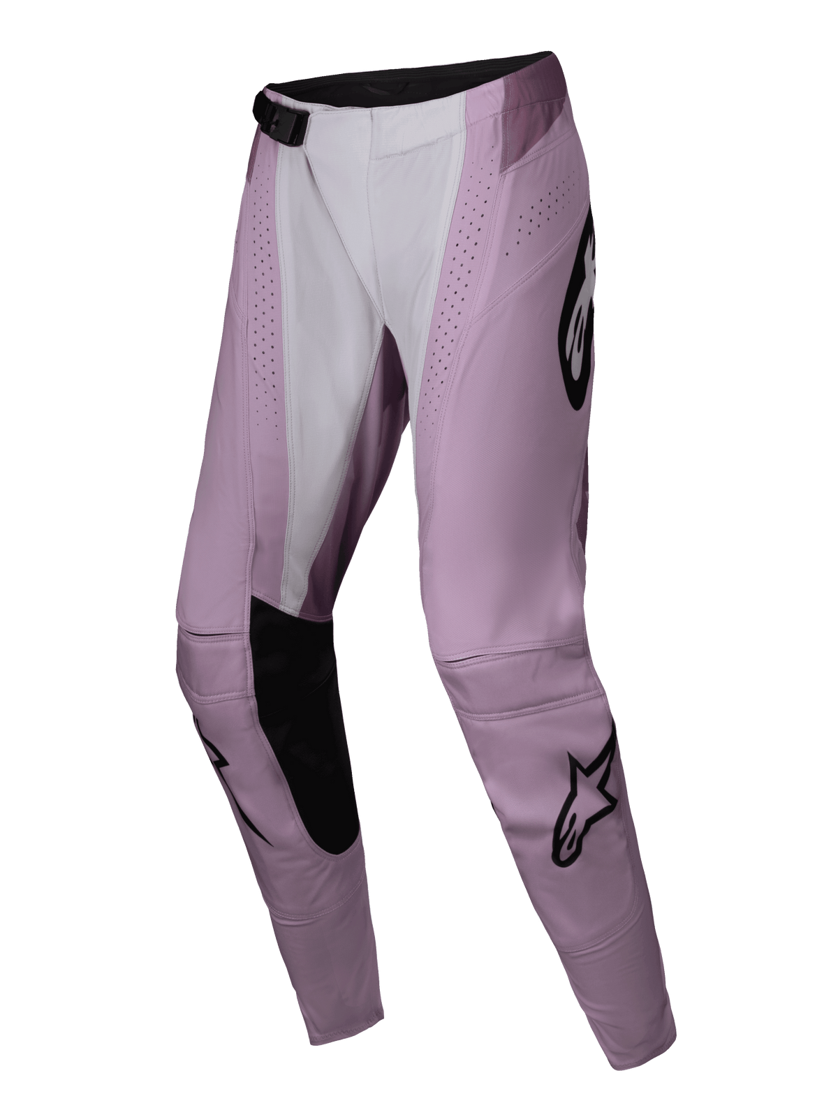 Alpinestars 2025 Stella Techstar Melt broek, motorcrossbroek voor dames, blush en wit met zwarte accenten, voorzien van lasergesneden perforaties, versterkte binnenknieën en iconische zwarte sterlogo's, ontworpen voor high-performance off-road racing