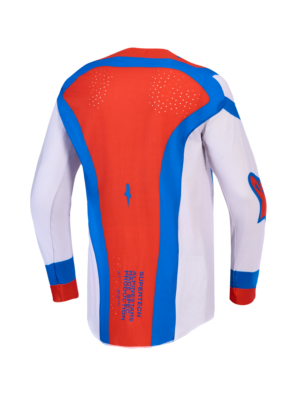 Alpinestars Supertech Vesta jersey en gear set, licht lila en rood heren-motorcrossjersey met lasergesneden ventilatie.