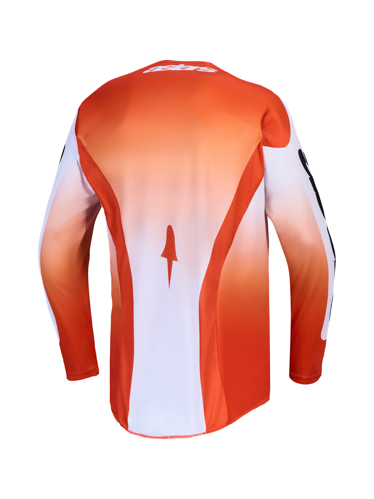 Alpinestars Racer Amber jersey, rood en wit heren-motocrossjersey, vochtafvoerend met verlengde achterzoom, achteraanzicht.