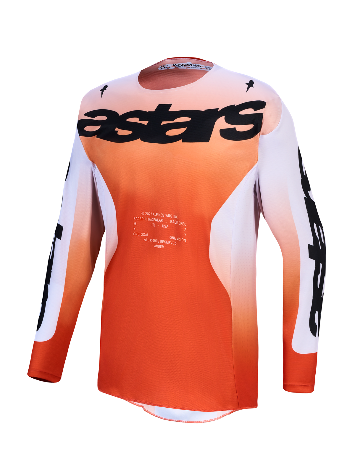 Alpinestars 2027 Racer Amber Jersey, heren-motorcrossjersey in cardinal rood en lichtlila, vochtafvoerend, race fit.