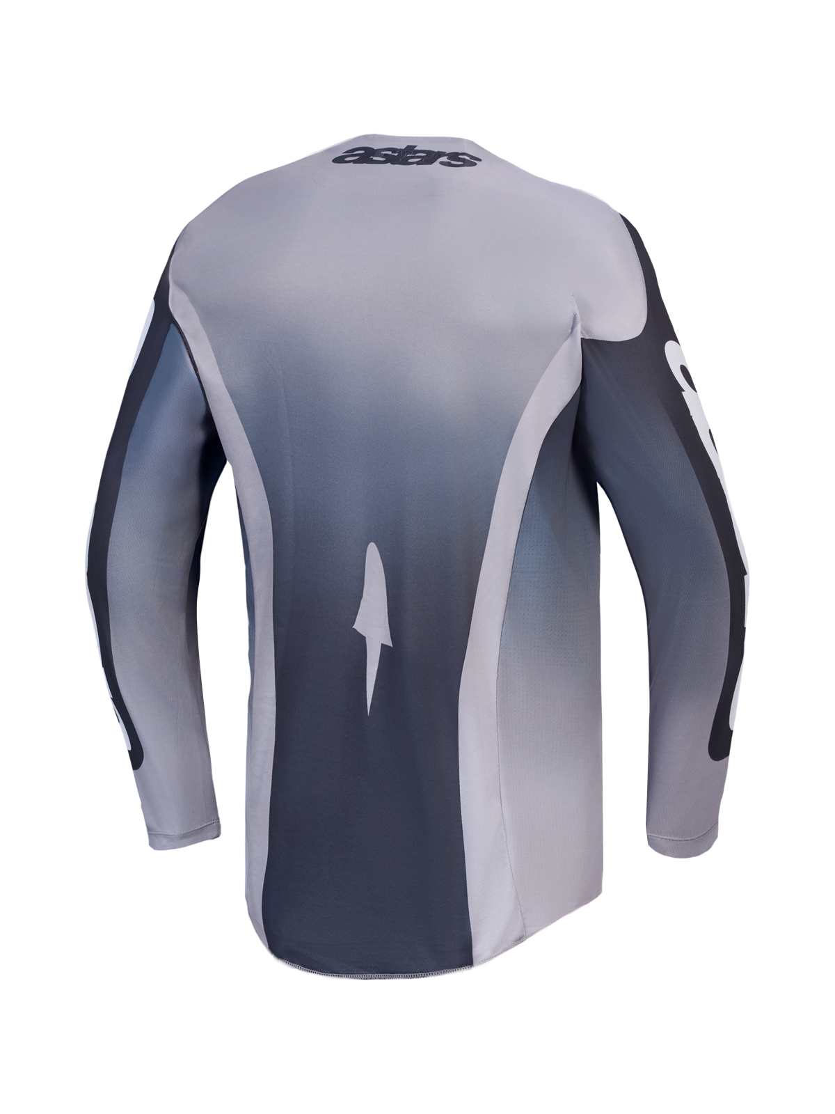 Alpinestars Racer Amber jersey, herenmotorcrossjersey, grijs en lichtpaars, achterzijde van lichtgewicht polyfabric.