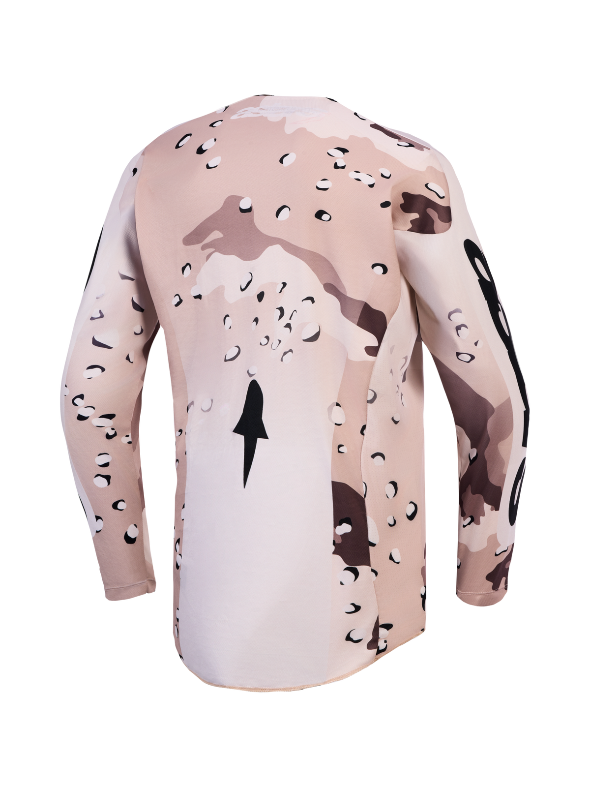 Alpinestars Racer Lone jersey, motocross jersey voor heren, woestijncamouflage en zwart, achterkant met verlengde achterzoom.