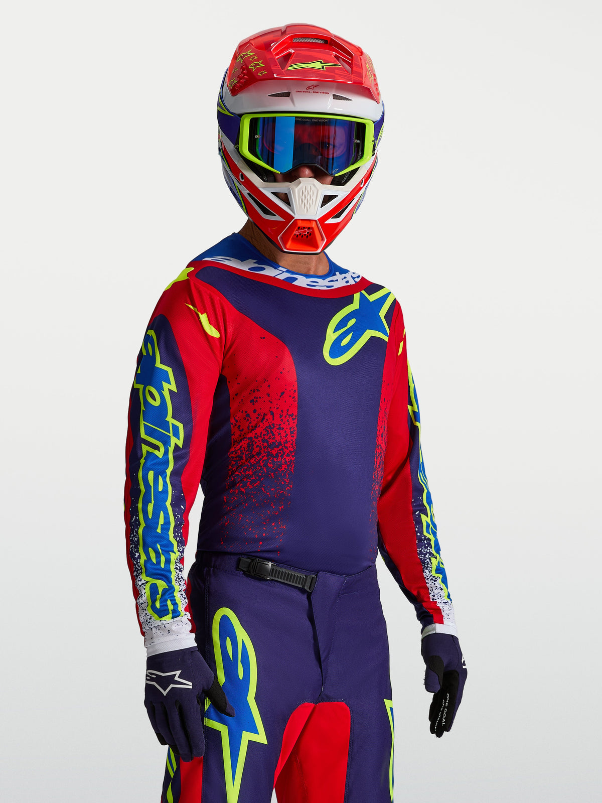 Alpinestars Fluid Drag jersey, herenmotocrossjersey, donkerblauw en rood, vochtafvoerend polyfabric, sportpasvorm.