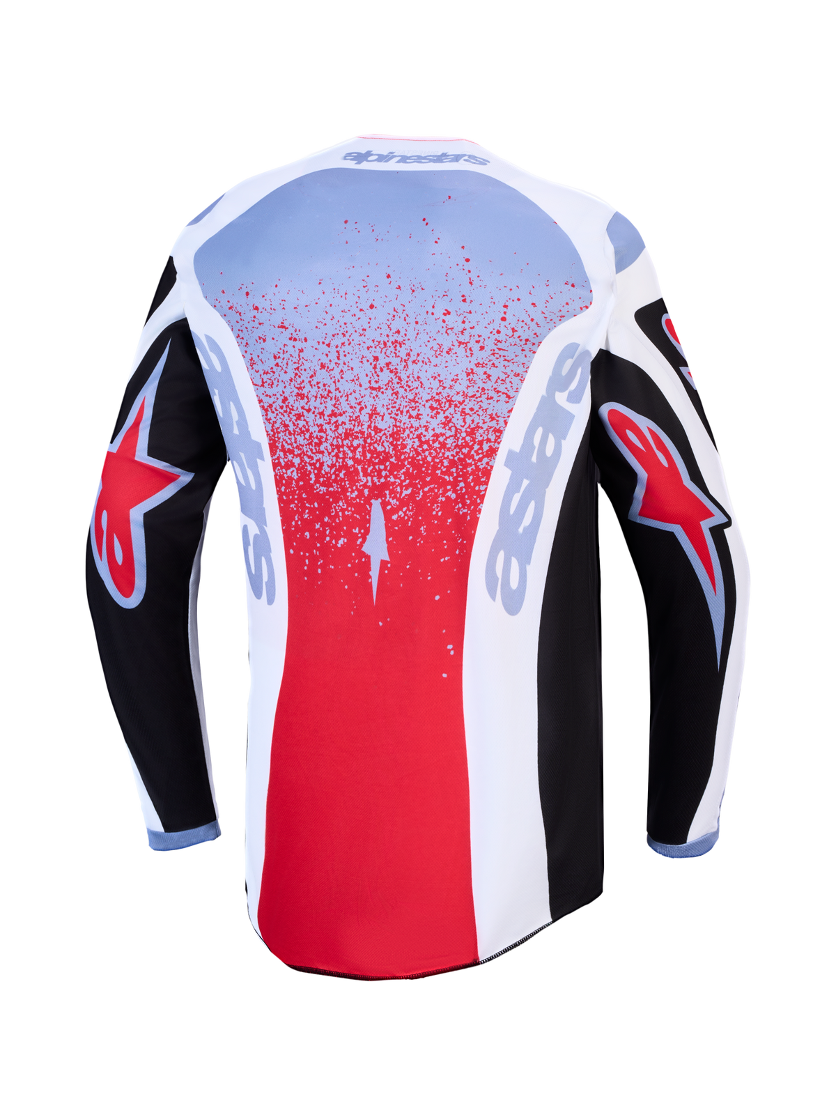 Alpinestars Fluid Drag jersey, heren motorcrossjersey, zwart, rood en wit, ademend textiel met een langere achterkant.