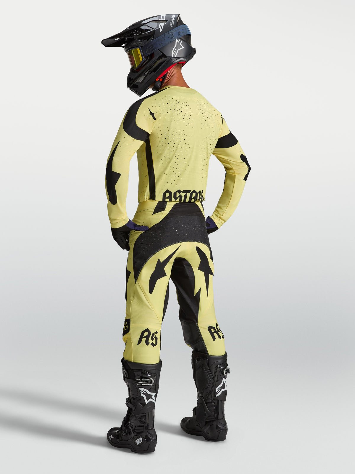 Alpinestars Techstar Atrox jersey voor heren, geel en zwart, met lasergesneden ventilatie, achteraanzicht.