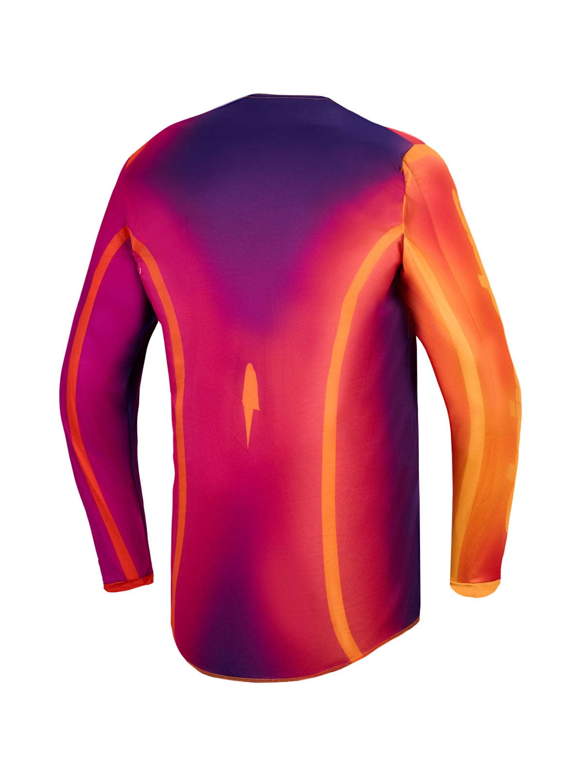 Alpinestars Fluid Kepler Jersey, herenmotorcrossjersey, paars en oranje, vochtafvoerend polyfabric met langere achterkant, achteraanzicht.
