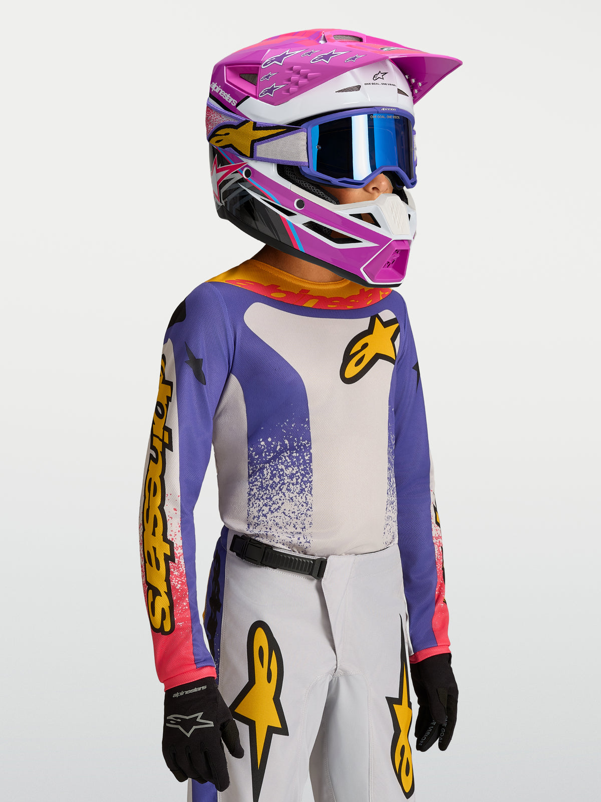 Alpinestars Jeugd Fluid Drag Jersey, blauw en wit motorcrossjersey voor kinderen met gele accenten, ideaal voor off-road.