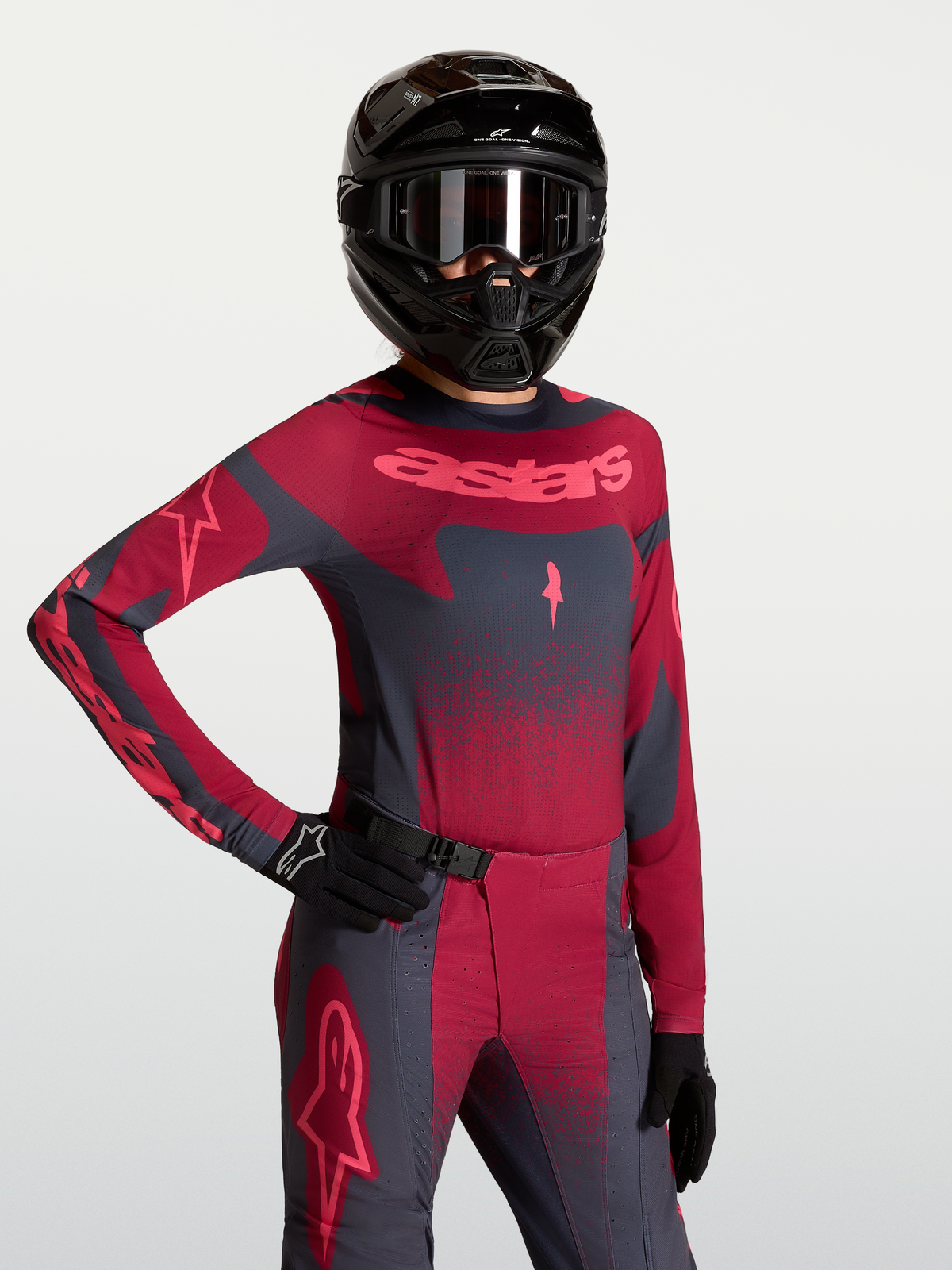 Alpinestars Stella Techstar Swan jersey, dames-motorcrossjersey, rood en donkergrijs, voorzien van lasergesneden ventilatie.