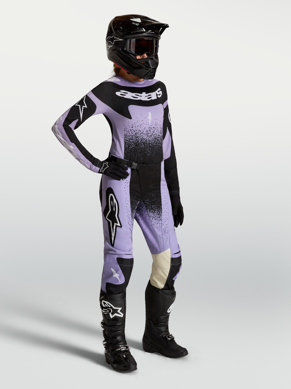 Alpinestars Stella Techstar Swan dames-motorcrossbroek, paars en zwart, duurzame off-road race-uitrusting.