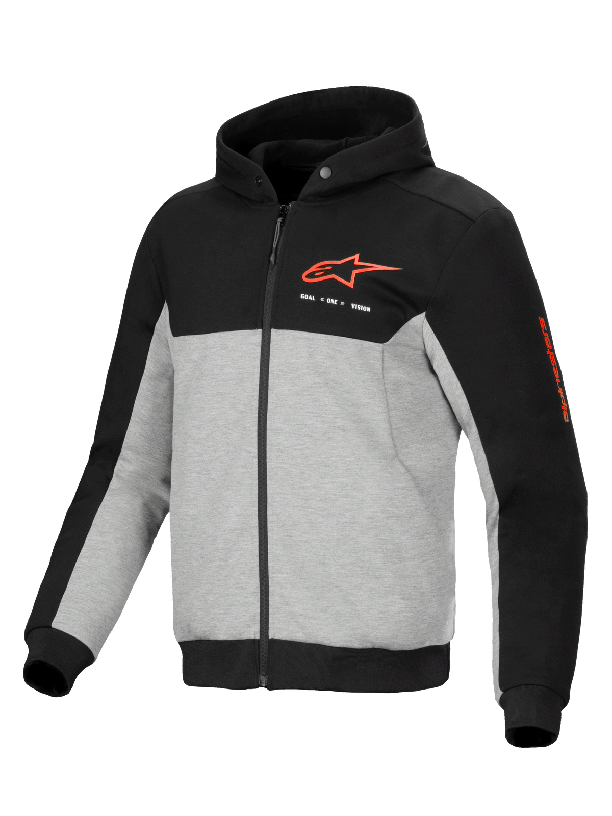 Alpinestars Chrome V2 Sport Hoodie, herenmotorjas voor urban rijden, zwart en grijs gemêleerd, CE-gecertificeerde bescherming.