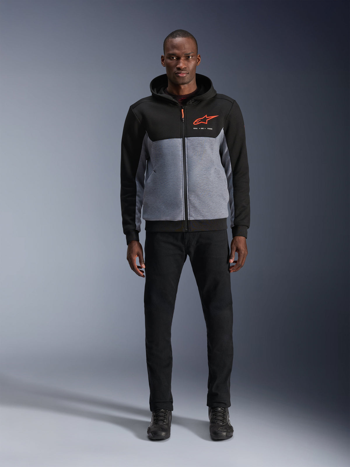 Alpinestars Chrome V2 Sport Hoodie, urban herenmotorjas in zwart en grijs, voorzien van Nucleon Flex Plus bescherming.