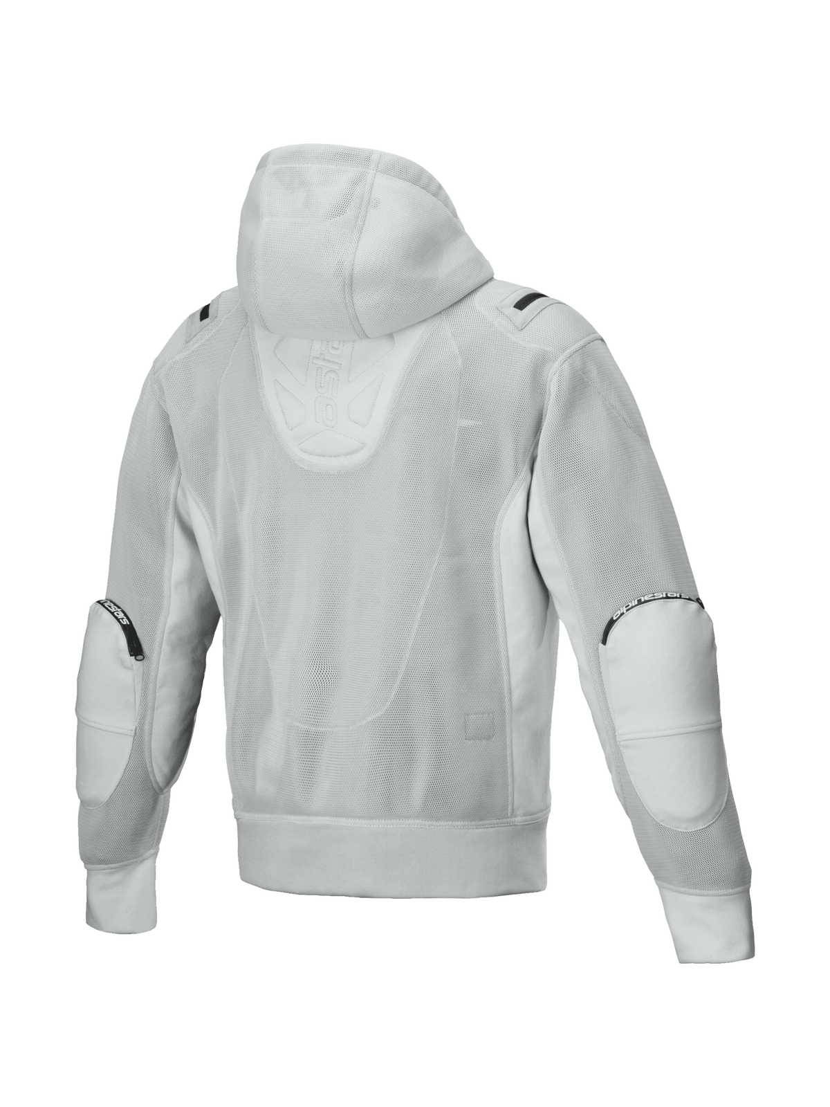 Alpinestars Moflow Air Tech Hoodie, grijze mesh motorjas voor heren, geventileerd en Tech-Air Ready, achteraanzicht.