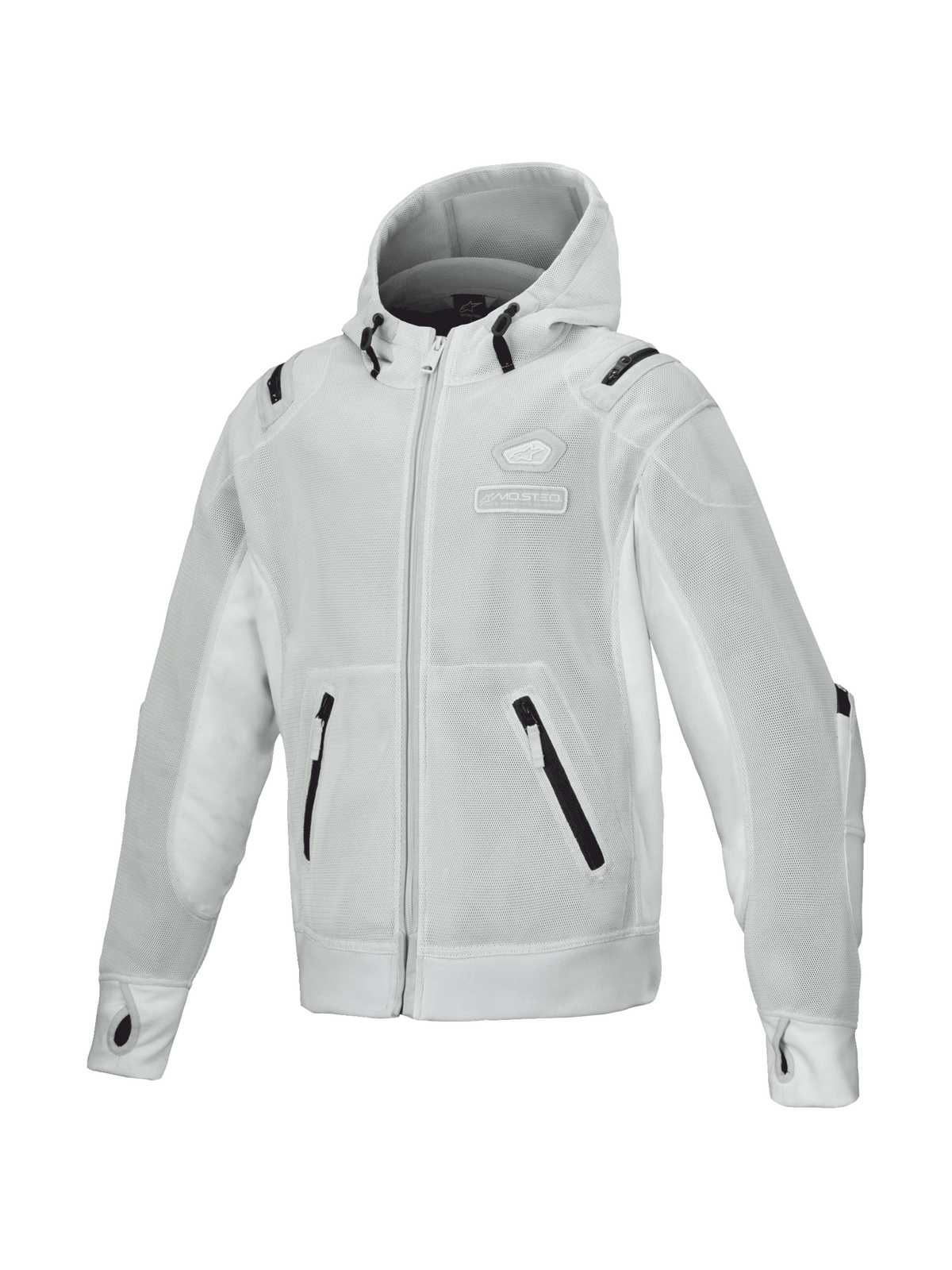 Alpinestars Moflow Air Tech Hoodie heren, grijze urban motorjas van ademend mesh, Tech-Air Ready met capuchon.
