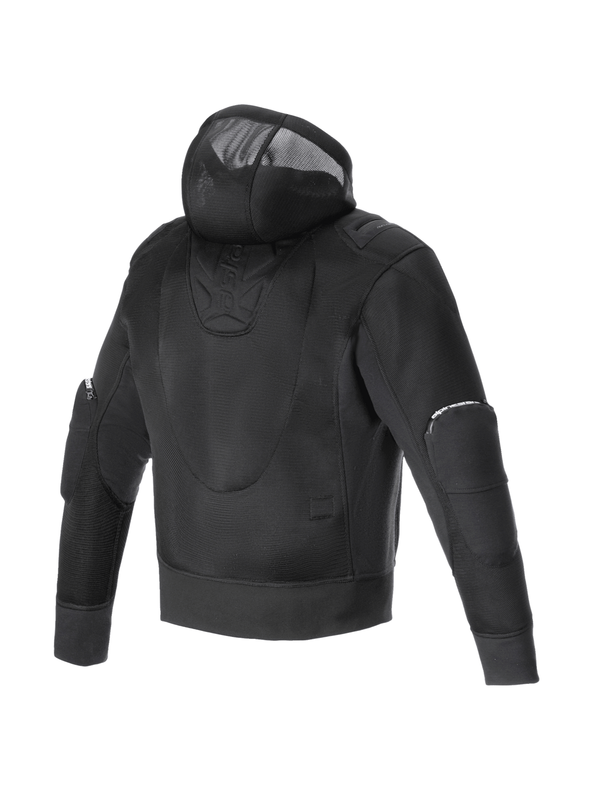 Alpinestars Moflow Air Tech Hoodie, urban motorjas voor heren, zwart, geventileerde mesh-constructie, achteraanzicht.