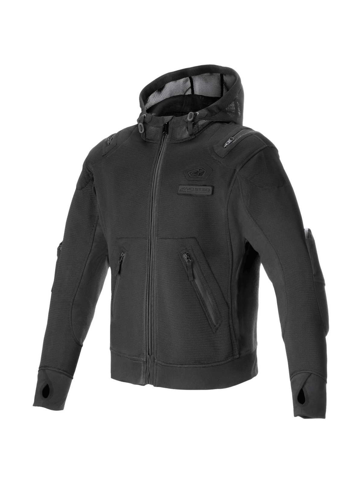 Alpinestars Heren Moflow Air Tech Hoodie, zwarte mesh motorjas voor heren, urban stijl, geventileerd textiel en Tech-Air Ready.