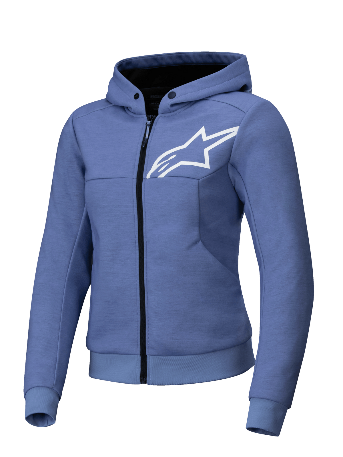 Alpinestars Stella Chrome V2 Sport Hoodie, dames motorjas, blauw en wit, tech fleece, CE-gecertificeerd Klasse A.