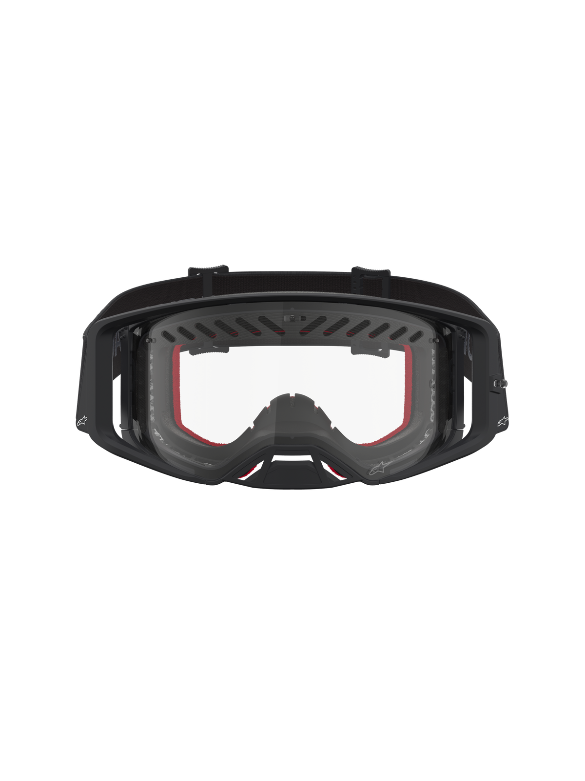 Alpinestars Supertech Dura Air Fluid veiligheidsbril, professionele motocross racing goggles, zwart en rood met heldere lens, geventileerd frame voor optimale luchtstroom, off-road competitie.