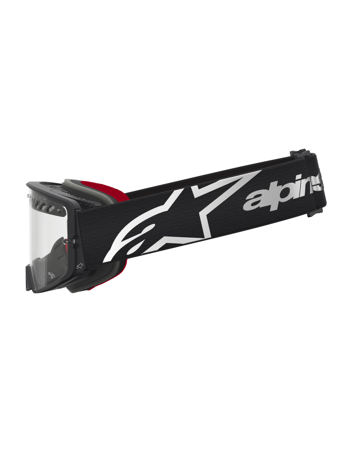 Alpinestars Supertech Dura Air Fluid veiligheidsbril, zwart en rood met heldere lens, premium off-road motocrossbril.