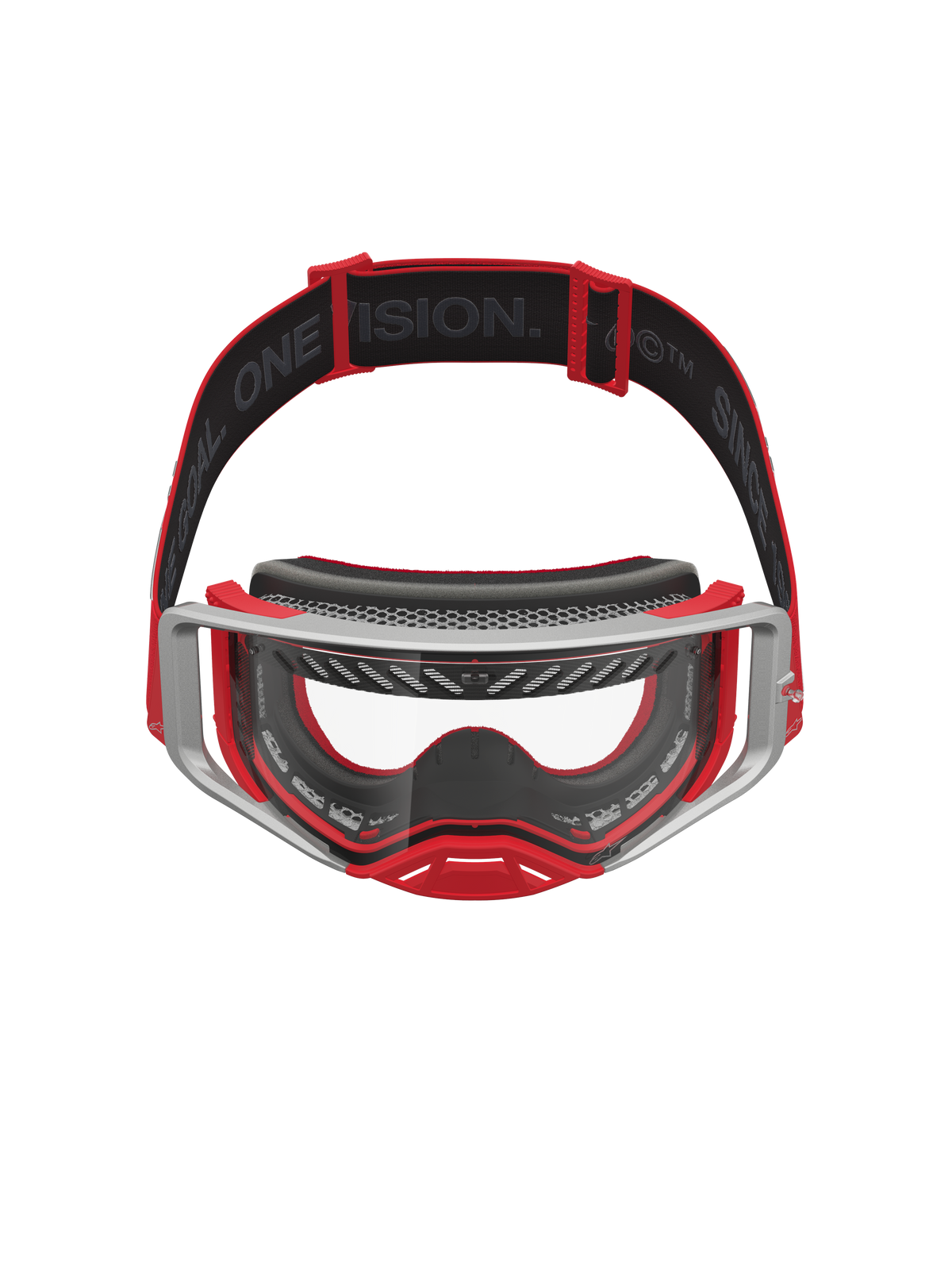 Alpinestars Supertech Dura Air Fluid veiligheidsbril, rood en zilver, motocrossbril met heldere lens en ventilatiesysteem.