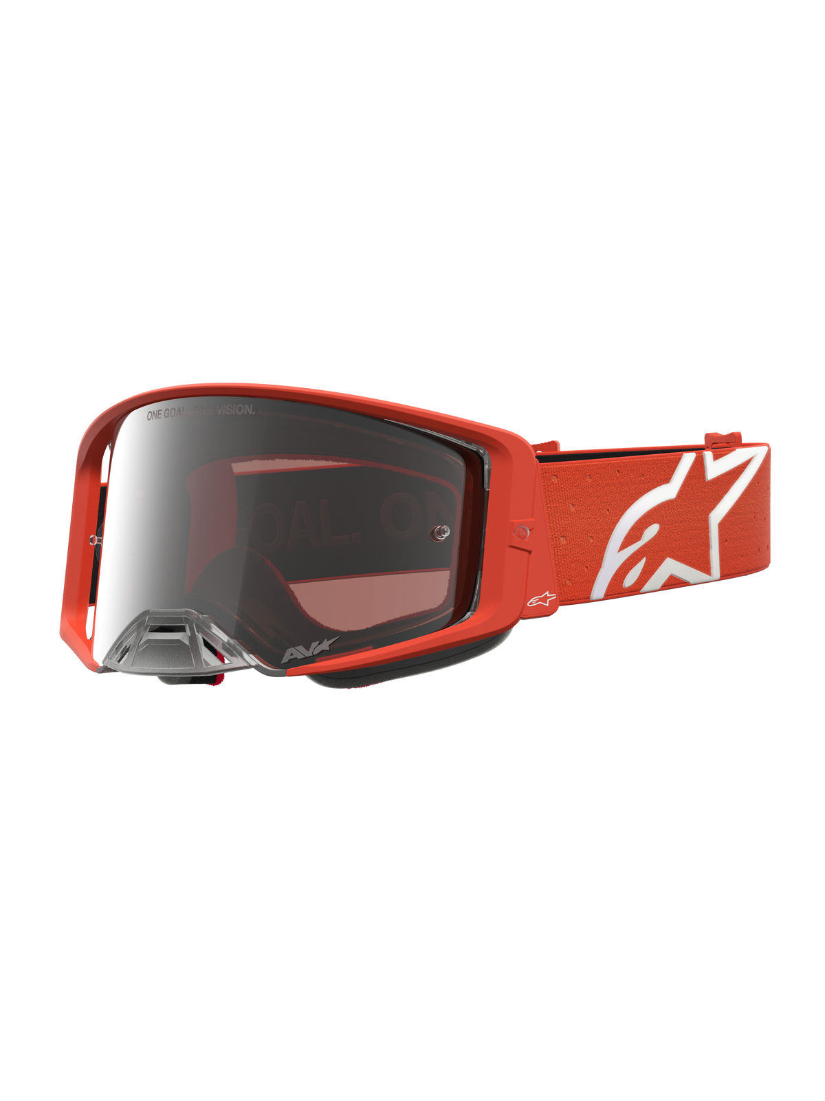 Alpinestars Supertech Vesta veiligheidsbril, oranje motorcrossbril met zilveren spiegelglas en geoptimaliseerde luchtstroom.