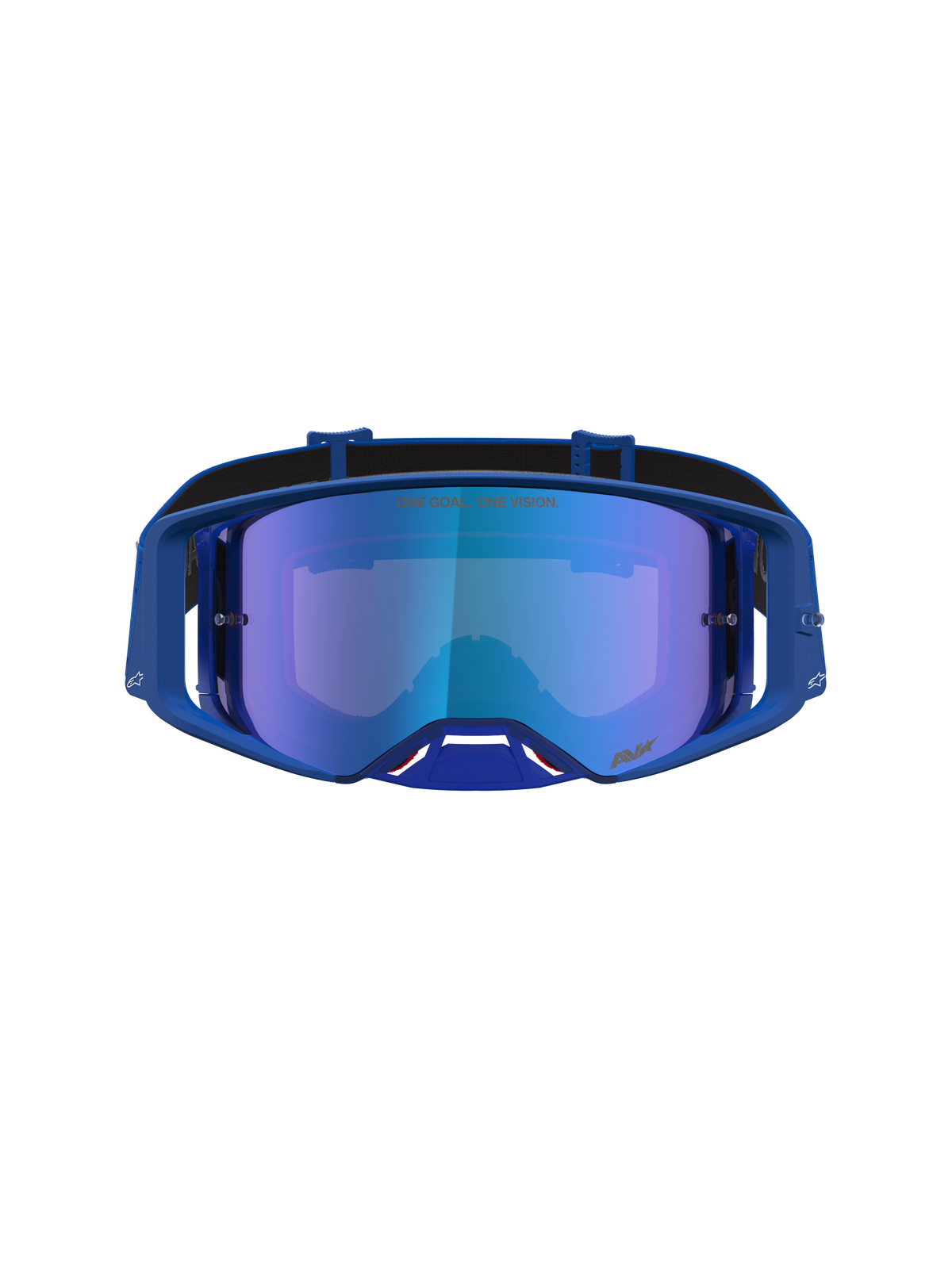Alpinestars Supertech Vesta veiligheidsbril, blauwe motorcrossbril voor off-road racing met spiegellens en ergonomisch frame.