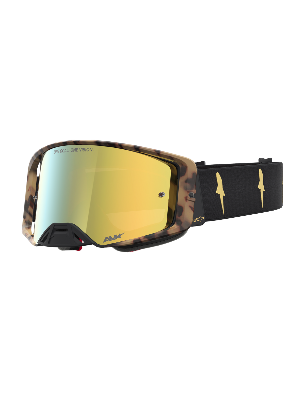 Alpinestars Supertech LE Zona motorcrossbril, zwarte en bruine veiligheidsbril met goudkleurige spiegelende lens en hoogwaardige optica