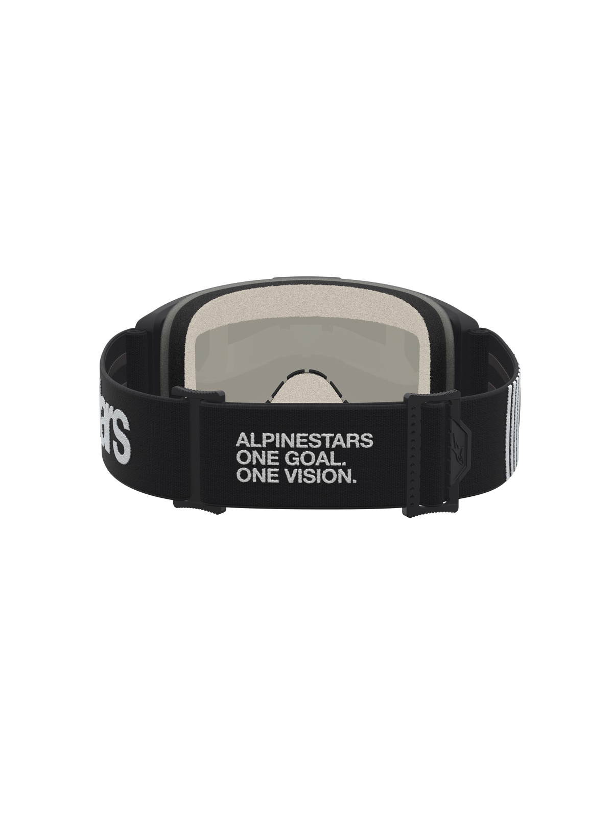 Alpinestars Vision 5 Hone veiligheidsbril, zwart en wit, met een elastische band met merknaam en zacht meerlaags schuim.