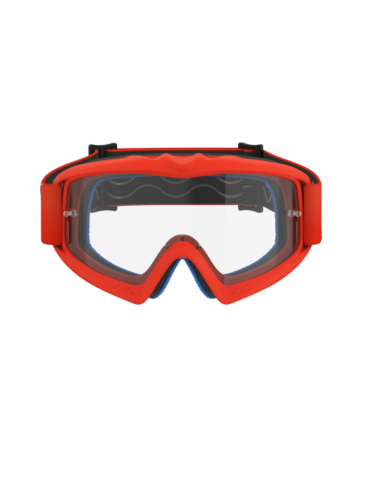 Alpinestars Vision Youth Corp Goggles, motorcrossbril, oranje met heldere lens, feloranje frame en bijpassende band, blauw gezichtsschuim zichtbaar aan de binnenzijde, heldere anticondenslens met tear-off pinnetjes, ontworpen voor jeugdrijders, hoogwaardige off-road racebril