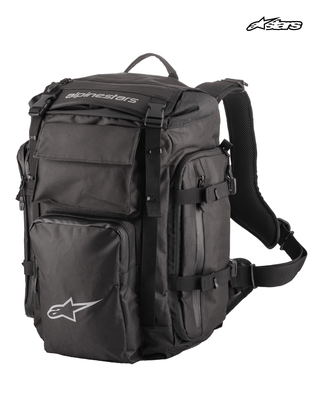 Alpinestars Rover Overland rugzak, adventure touring motorrugzak, zwart, met 39 liter capaciteit, roltopontwerp en duurzame textielconstructie