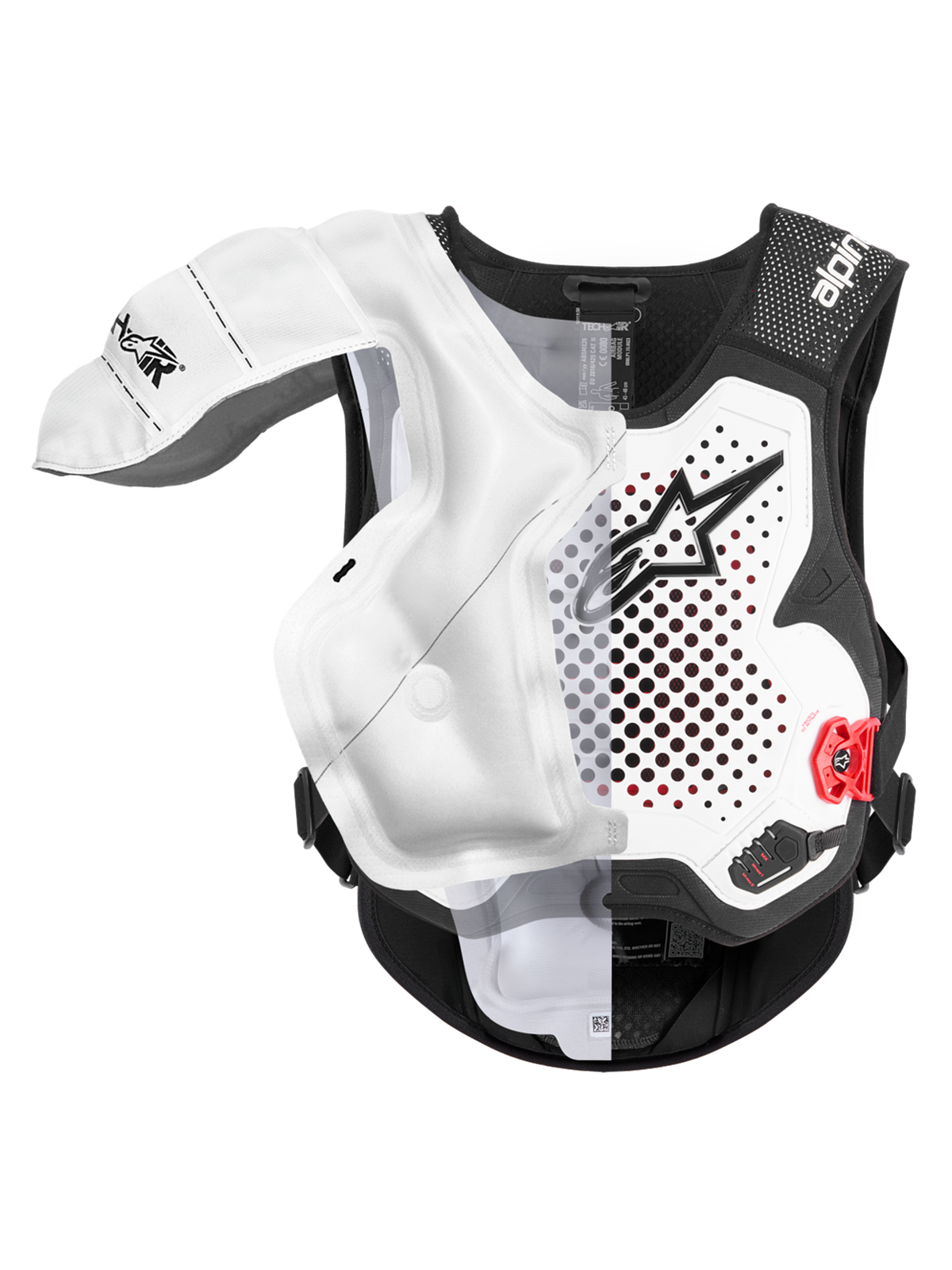 Alpinestars Tech-Air® MX Systeem, motocross airbagvest, wit en zwart, CE-gecertificeerde off-road bescherming met ontplooide airbag