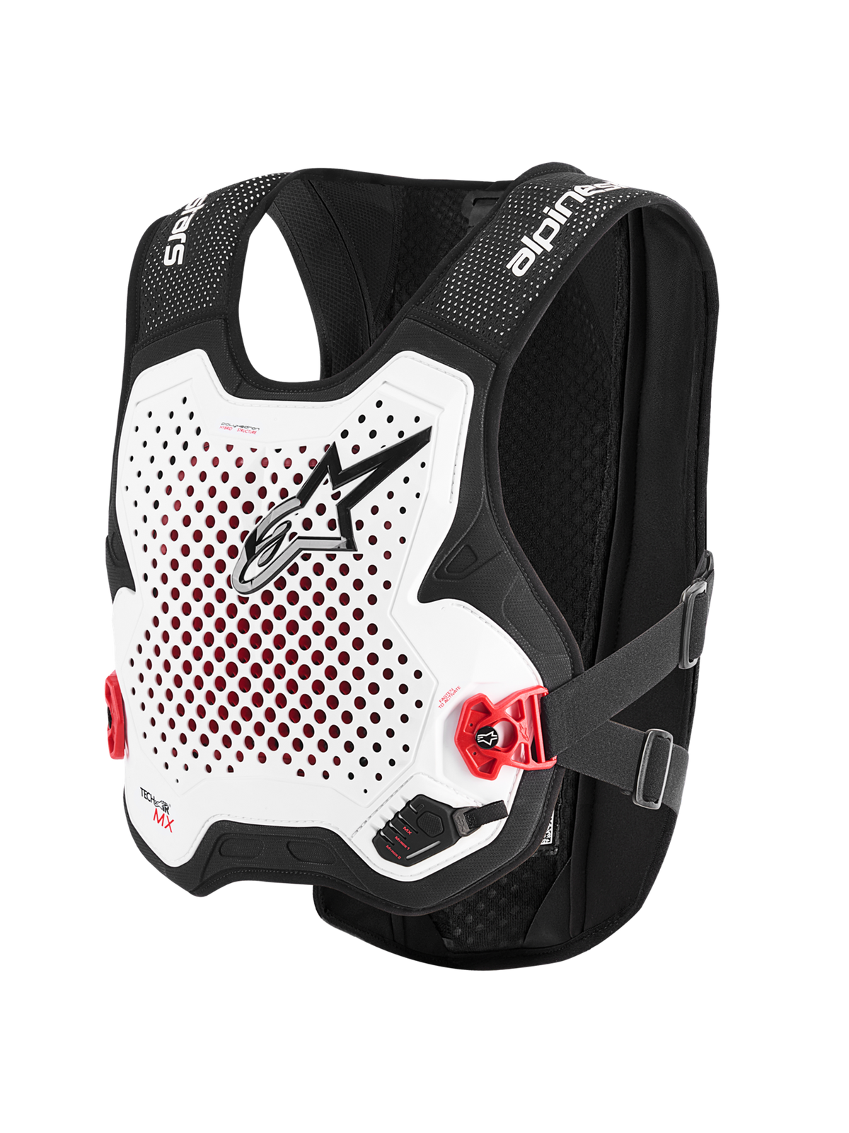 Alpinestars Tech-Air® MX Systeem, motocross airbag-beschermingsvest in wit en zwart, CE-gecertificeerde bescherming, geïntegreerde Nucleon PLASMA rugbeschermer en ademende stretch-mesh constructie