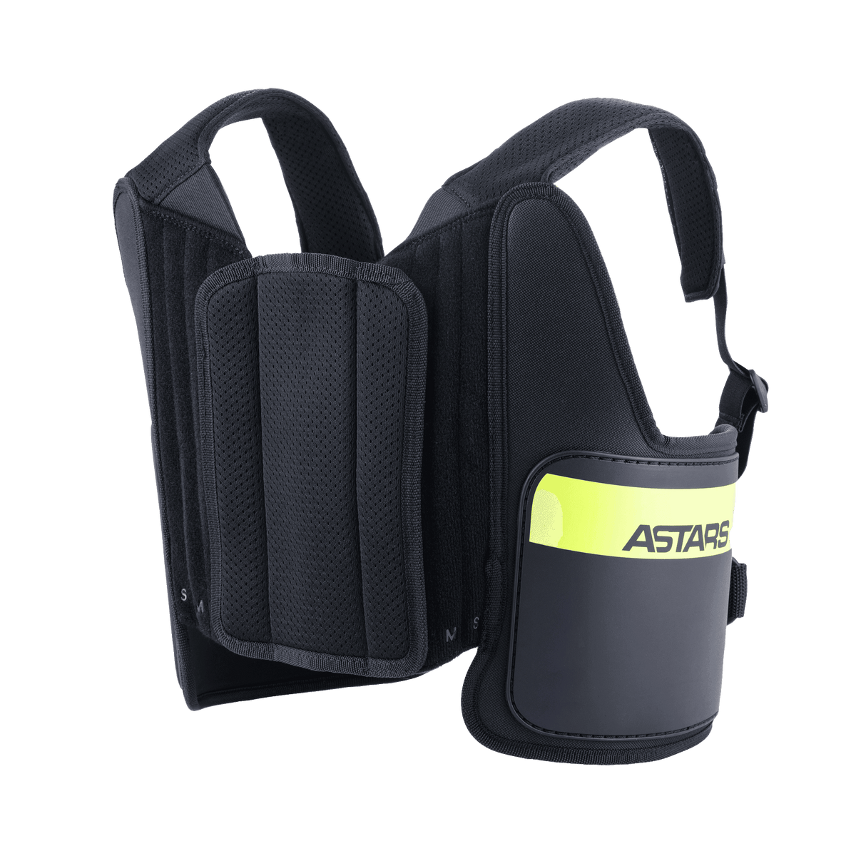 Alpinestars Bionic Rib Support, kart ribbeschermer, zwart en fluogeel, voorzien van ASTARS-branding, verstelbare mesh-banden en meerlaagse gevoerde constructie voor een ergonomische pasvorm.